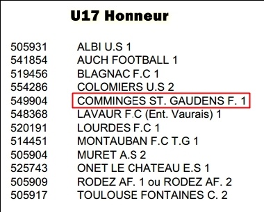 U17 Honneur